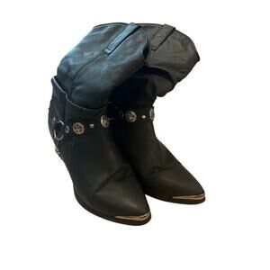 Dingo Olivia DI 522 Pigskin Leather Boot Silver Tone Concho Strap Black Women 8M